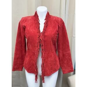 Vintage Chicos Red Fringe Suede Leather Western Jacket Womens Size 1 (M/8)